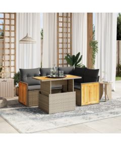 vidaXL 5-cz. zestaw wypoczynkowy do ogrodu, poduszki, szary rattan PE Dārza mēbeļu komplekti