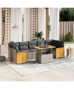 vidaXL 8-cz. zestaw mebli ogrodowych z poduszkami, szary, polirattan Dārza mēbeļu komplekti