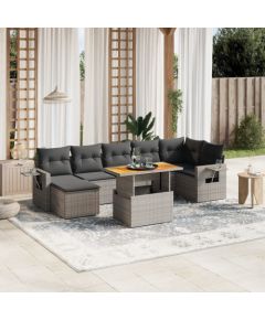 vidaXL 8-cz. zestaw mebli ogrodowych z poduszkami, szary, polirattan Dārza mēbeļu komplekti