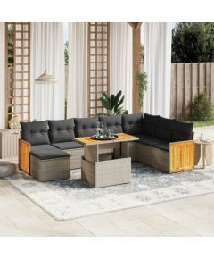 vidaXL 9-cz. zestaw mebli ogrodowych z poduszkami, szary, polirattan Dārza mēbeļu komplekti