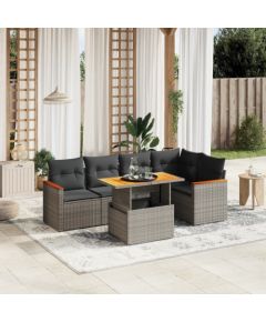 vidaXL 6-cz. zestaw mebli ogrodowych z poduszkami, szary, polirattan Dārza mēbeļu komplekti