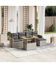 vidaXL 6-cz. zestaw mebli ogrodowych z poduszkami, szary, polirattan Dārza mēbeļu komplekti