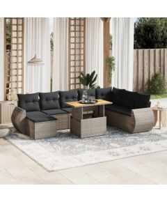 vidaXL 9-cz. zestaw mebli ogrodowych z poduszkami, szary, polirattan Dārza mēbeļu komplekti