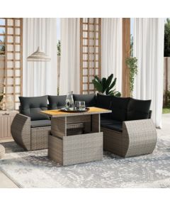 vidaXL 6-cz. zestaw mebli ogrodowych z poduszkami, szary, polirattan Dārza mēbeļu komplekti