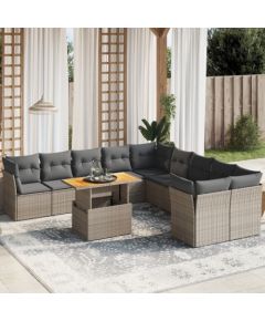 vidaXL 11-cz. zestaw mebli ogrodowych z poduszkami, szary rattan PE Dārza mēbeļu komplekti