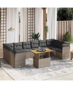 vidaXL 11-cz. zestaw mebli ogrodowych z poduszkami, szary rattan PE Dārza mēbeļu komplekti