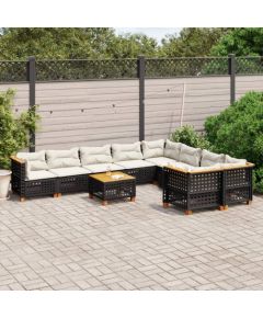 vidaXL 10-cz. zestaw wypoczynkowy do ogrodu, z poduszkami, czarny Dārza mēbeļu komplekti