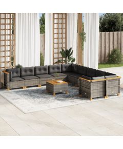 vidaXL 11-cz. zestaw mebli ogrodowych z poduszkami, szary rattan PE Dārza mēbeļu komplekti