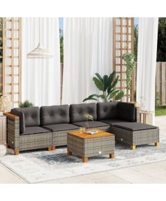 vidaXL 6-cz. zestaw mebli ogrodowych z poduszkami, szary, polirattan Dārza mēbeļu komplekti