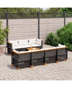 vidaXL 8-cz. zestaw wypoczynkowy do ogrodu, z poduszkami, czarny Dārza mēbeļu komplekti