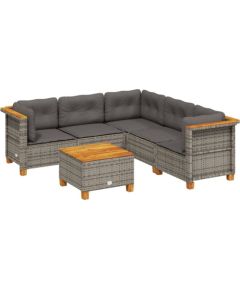 vidaXL 6-cz. zestaw mebli ogrodowych z poduszkami, szary, polirattan Dārza mēbeļu komplekti