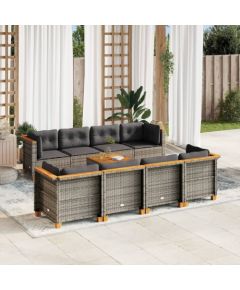 vidaXL 9-cz. zestaw mebli ogrodowych z poduszkami, szary, polirattan Dārza mēbeļu komplekti