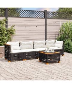 vidaXL 5-cz. zestaw wypoczynkowy do ogrodu, poduszki, czarny rattan PE Dārza mēbeļu komplekti