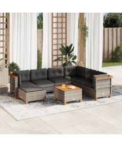 vidaXL 8-cz. zestaw mebli ogrodowych z poduszkami, szary, polirattan Dārza mēbeļu komplekti