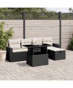 vidaXL 6-cz. zestaw mebli ogrodowych z poduszkami, czarny polirattan Dārza mēbeļu komplekti