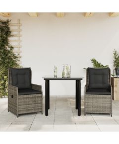 vidaXL 3-cz. zestaw mebli ogrodowych z poduszkami, szary rattan PE Dārza mēbeļu komplekti