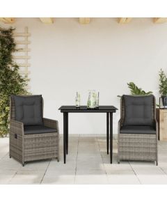 vidaXL 3-cz. zestaw mebli ogrodowych z poduszkami, szary rattan PE Dārza mēbeļu komplekti