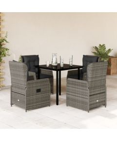 vidaXL 5-cz. zestaw mebli ogrodowych z poduszkami, szary, rattan PE Dārza mēbeļu komplekti