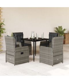vidaXL 5-cz. zestaw mebli ogrodowych z poduszkami, szary, rattan PE Dārza mēbeļu komplekti