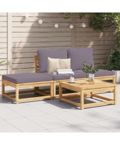 vidaXL 4-cz. zestaw wypoczynkowy do ogrodu, poduszki, drewno akacjowe Dārza mēbeļu komplekti