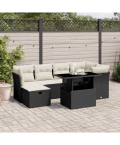 vidaXL 7-cz. zestaw wypoczynkowy do ogrodu, z poduszkami, czarny Dārza mēbeļu komplekti