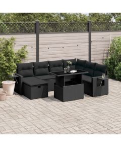 vidaXL 8-cz. zestaw wypoczynkowy do ogrodu, z poduszkami, czarny Dārza mēbeļu komplekti