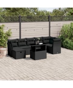 vidaXL 8-cz. zestaw wypoczynkowy do ogrodu, z poduszkami, czarny Dārza mēbeļu komplekti