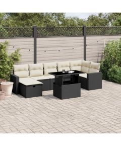 vidaXL 8-cz. zestaw wypoczynkowy do ogrodu, z poduszkami, czarny Dārza mēbeļu komplekti