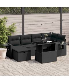 vidaXL 7-cz. zestaw wypoczynkowy do ogrodu, z poduszkami, czarny Dārza mēbeļu komplekti