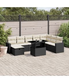 vidaXL 9-cz. zestaw wypoczynkowy do ogrodu, z poduszkami, czarny Dārza mēbeļu komplekti