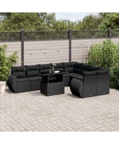 vidaXL 10-cz. zestaw wypoczynkowy do ogrodu, z poduszkami, czarny Dārza mēbeļu komplekti