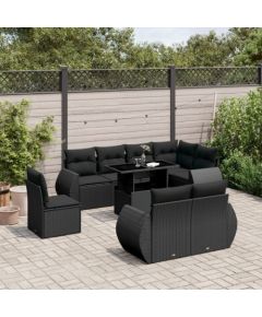 vidaXL 9-cz. zestaw wypoczynkowy do ogrodu, z poduszkami, czarny Dārza mēbeļu komplekti