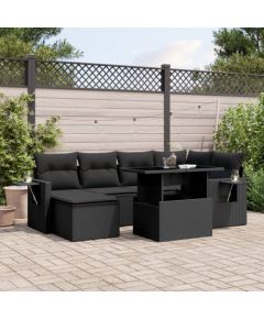 vidaXL 7-cz. zestaw wypoczynkowy do ogrodu, z poduszkami, czarny Dārza mēbeļu komplekti