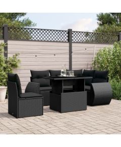 vidaXL 6-cz. zestaw mebli ogrodowych z poduszkami, czarny polirattan Dārza mēbeļu komplekti