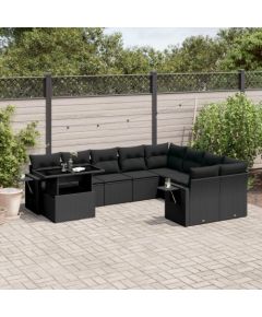 vidaXL 10-cz. zestaw wypoczynkowy do ogrodu, z poduszkami, czarny Dārza mēbeļu komplekti