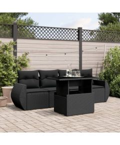 vidaXL 5-cz. zestaw wypoczynkowy do ogrodu, poduszki, czarny rattan PE Dārza mēbeļu komplekti