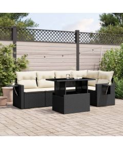 vidaXL 6-cz. zestaw mebli ogrodowych z poduszkami, czarny polirattan Dārza mēbeļu komplekti