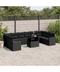 vidaXL 11-cz. zestaw wypoczynkowy do ogrodu, poduszki czarny rattan PE Dārza mēbeļu komplekti