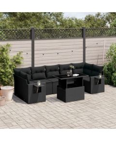 vidaXL 8-cz. zestaw wypoczynkowy do ogrodu, z poduszkami, czarny Dārza mēbeļu komplekti