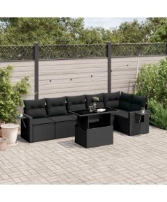 vidaXL 7-cz. zestaw wypoczynkowy do ogrodu, z poduszkami, czarny Dārza mēbeļu komplekti