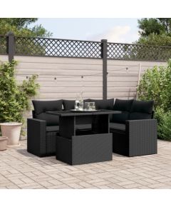 vidaXL 5-cz. zestaw wypoczynkowy do ogrodu, poduszki, czarny rattan PE Dārza mēbeļu komplekti