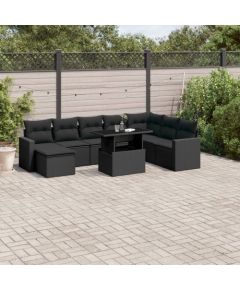 vidaXL 9-cz. zestaw wypoczynkowy do ogrodu, z poduszkami, czarny Dārza mēbeļu komplekti
