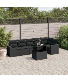 vidaXL 7-cz. zestaw wypoczynkowy do ogrodu, z poduszkami, czarny Dārza mēbeļu komplekti