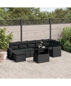 vidaXL 8-cz. zestaw wypoczynkowy do ogrodu, z poduszkami, czarny Dārza mēbeļu komplekti