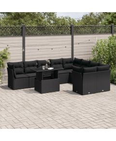 vidaXL 10-cz. zestaw wypoczynkowy do ogrodu, z poduszkami, czarny Dārza mēbeļu komplekti