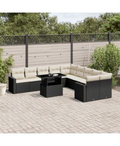 vidaXL 11-cz. zestaw wypoczynkowy do ogrodu, poduszki czarny rattan PE Dārza mēbeļu komplekti