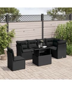 vidaXL 7-cz. zestaw wypoczynkowy do ogrodu, z poduszkami, czarny Dārza mēbeļu komplekti