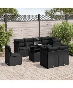 vidaXL 9-cz. zestaw wypoczynkowy do ogrodu, z poduszkami, czarny Dārza mēbeļu komplekti