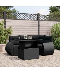 vidaXL 5-cz. zestaw wypoczynkowy do ogrodu, poduszki, czarny rattan PE Dārza mēbeļu komplekti