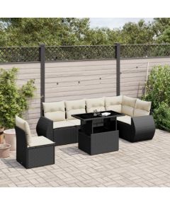 vidaXL 7-cz. zestaw wypoczynkowy do ogrodu, z poduszkami, czarny Dārza mēbeļu komplekti